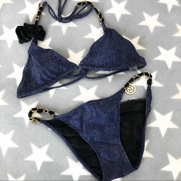 VICTORIA/'S SECRET DENIM TRIANGLE BIKINI TOP MULTI COLOR NWT VERY CUTE!!!